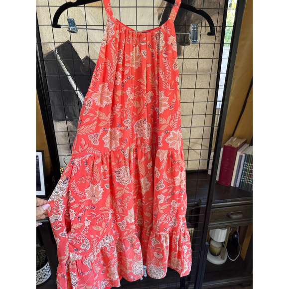 Vince Camuto Dresses & Skirts - Vince Camuto Coral Floral Halter Midi Dress Size 14 in Orange